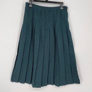 Michele VINTAGE Pleats Houndstooth Skirt Women Sz 11/12 Blue Green Black